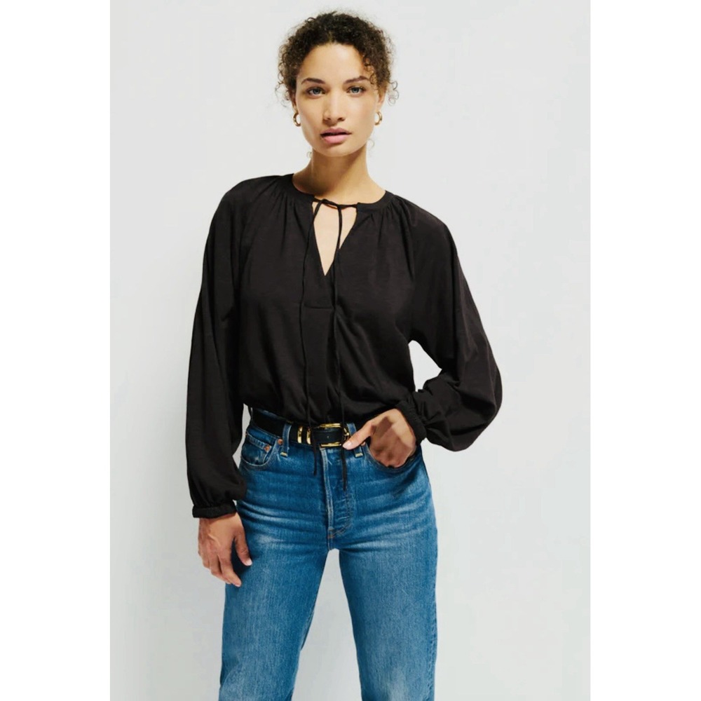 Nation LTD Satin Top Solid Black Oversized Small‎ Keyhole Neck Closet Staple